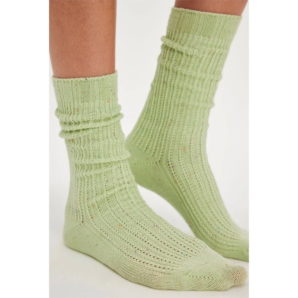 Free People Meadow Breeze Confetti Socks kiwi green  New NWT classic blend crew